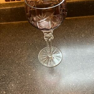 Set of 2 Antique Moser Hungarian Cut Crystal wine goblets in plum